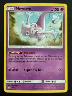 2017 Pokemon Shining Legends Pin Collection Promo SM77 Mewtwo Holo *SWIRL* LP+ - Image 1