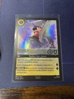 Mickey Mouse - Playful Sorcerer D23 Promo HoloFoil - w/promo pin Disney Lorcana. - Image 1