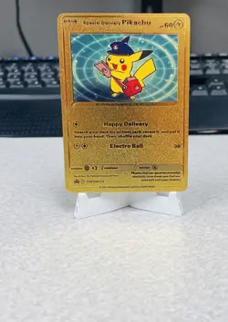 Special Delivery Pikachu Gold Foil Fan Art Pokemon Card SWSH074 - Image 1