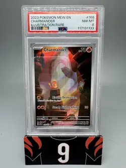 charmander 2023 151 MEW EN Illustration Rare Card #168 PSA 8 - Image 1