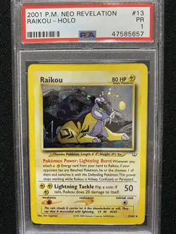 2001 Pokemon Neo Revelation Raikou Holo 13/64 PSA 1 Poor POP 1!!! - Image 1