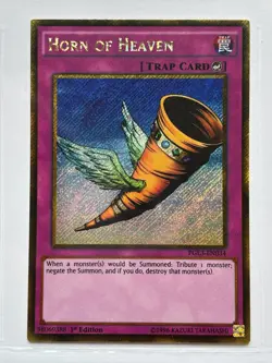 Yu-Gi-Oh Horn of Heaven PGL3-EN034 Gold Secret Rare 1st Edition NM - Image 1