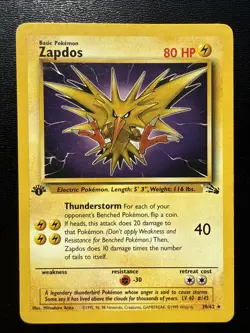 FREE SHIPPING Pokemon TCG Zapdos Fossil 1st Edition Non-Holo Card 30/62 MP - Image 1