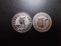 Pokemon Card Meiji Promo Battle Coin Silver x2 Raichu & Pikachu #6221 PLAY - Image 1
