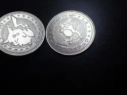 Pokemon Card Meiji Promo Battle Coin Silver x2 Raichu & Pikachu #6221 PLAY - Image 5