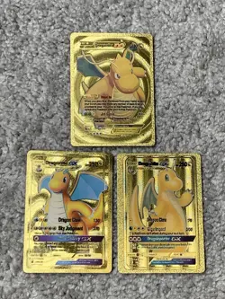 Set of 3 Dragonite EX Bust In+2 Dragonite GX Dragon Claw Gold Foil Fan Art Cards - Image 1