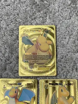 Set of 3 Dragonite EX Bust In+2 Dragonite GX Dragon Claw Gold Foil Fan Art Cards - Image 2