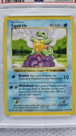 Pokemon Squirtle Base Set Shadowless #63/102 PSA 6 1999 English - Image 4