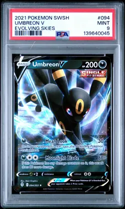 2021 POKEMON SWORD & SHIELD EVOLVING SKIES #094 UMBREON V PSA 9 - Image 1