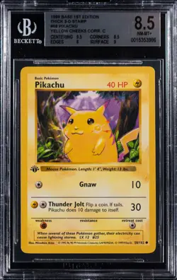 #006 - 1999 Pokemon Base Set 1st Ed #58 Pikachu Yellow Cheeks - BGS NM-MT+ 8.5 - Image 1