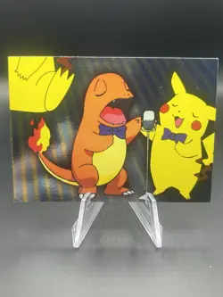 Pikachu and Charmander Painting P06 - Silver Foil - Pokemon Topps Series 3 - Image 1