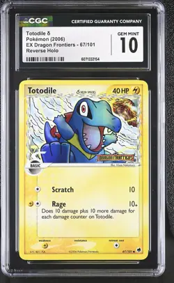 CGC 10 Totodile EX Dragon Frontiers 67/101 Reverse Holo Stamped Pokemon Card - Image 1