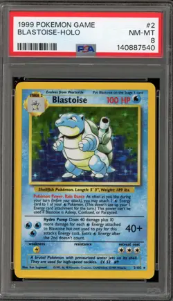 Pokemon Blastoise Base Set Unlimited Holo Rare #2 PSA 8 - Image 1