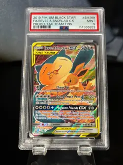 Pokemon Eevee & Snorlax 2019 SM Black Star Promo Tag Team GX SM169 PSA 9 - Image 1