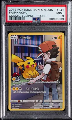 #010 - 2019 Pokemon Cosmic Eclipse Secret Rare FA Holo #241 Pikachu - PSA MINT 9 - Image 1