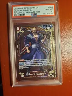 2025 One Piece OP11 Special Alternate Art Silvers Rayleigh OP09-005 EN PSA 10 - Image 1