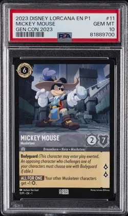 2023 DISNEY LORCANA EN P1-PROMO GEN CON 2023 #11 MICKEY MOUSE - MUSKETEER PSA 10 - Image 1