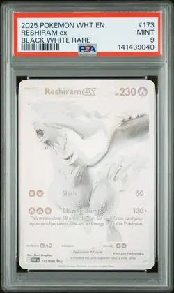 2025 POKEMON WHT EN-WHITE FLARE BLACK WHITE RARE #173 RESHIRAM EX PSA 9 - Image 1