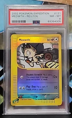 Meowth 121/165 Expedition Base Set Reverse Holo Pokemon Psa 8 - Image 1