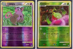 2010 GRUMPIG 23/102 & CARNIVINE 16/102 HGSS TRIUMPHANT POKEMON- REV HOLO- NM/LP - Image 1