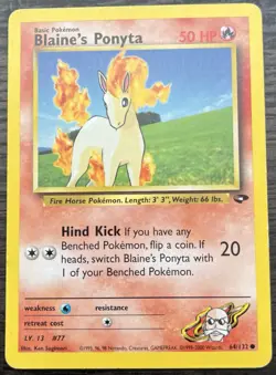Blaine's Ponyta 64/132 Pokemon TCG WOTC Gym Challenge Heavily Played HP - Image 1
