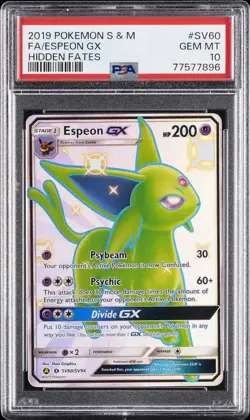 2019 POKEMON SUN & MOON HIDDEN FATES #SV60 FULL ART/ESPEON GX PSA 10 - Image 1