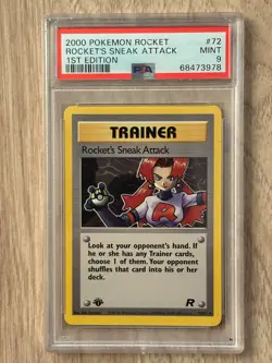 Pokemon First Edition ROCKET'S SNEAK ATTACK TRANER NON HOLO PSA 9 #68473978 #72 - Image 1