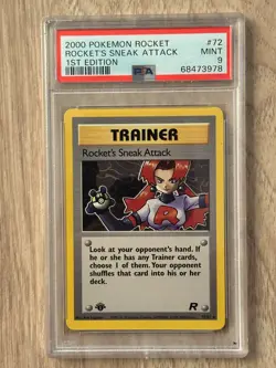 Pokemon First Edition ROCKET'S SNEAK ATTACK TRANER NON HOLO PSA 9 #68473978 #72 - Image 2