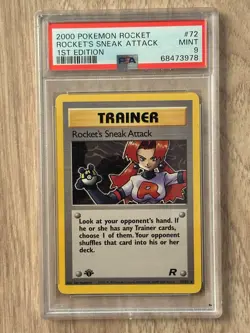 Pokemon First Edition ROCKET'S SNEAK ATTACK TRANER NON HOLO PSA 9 #68473978 #72 - Image 3