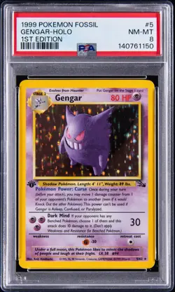 #016 - 1999 Pokemon Fossil 1st Edition Holo #5 Gengar - PSA NM-MT 8 - Image 1