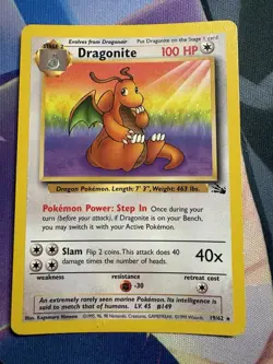 Pokemon TCG Dragonite Fossil 19/62 Non-Holo Unlimited Rare Card MP - Image 1