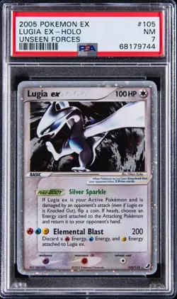 #018 - 2005 Pokemon EX Unseen Forces Holo #105 Lugia ex - PSA NM 7 - Image 1