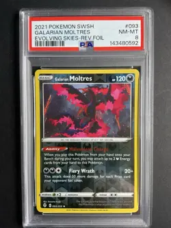 Galarian Moltres 093 PSA 8 2021 Pokemon Evolving Skies Reverse Foil - Image 1