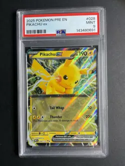 Pikachu ex 028 PSA 9 2025 Pokemon PRE EN - Image 1