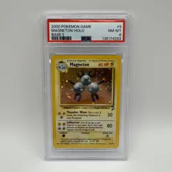 2000 Pokemon Base Set 2 9/130 Magneton Holo PSA NM-MT 8 - Swirl - Image 1