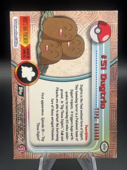 Dugtrio #51 1999 Topps Pokemon TV Animation Edition Series 1 - Image 2
