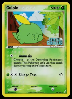Pokemon Card - Gulpin Crystal Guardians 33/100 Uncommon Reverse Holo Stamped - Image 1