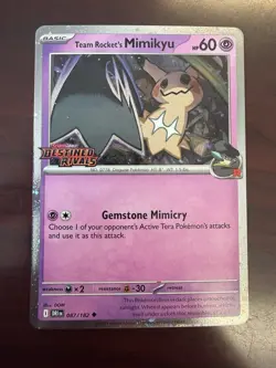 Pokemon Destined Rivals Team Rocket’s Mimikyu Stamped Promo 087/182 Cosmo Holo - Image 1