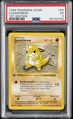 1999 POKEMON BASE SET 1ST EDITION #62 SANDSHREW PSA 5 - Image 1
