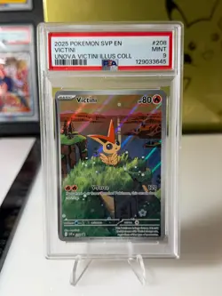 2025 Victini PSA 9 Mint Pokemon Unova Victini Illustration Collection Promo #208 - Image 1