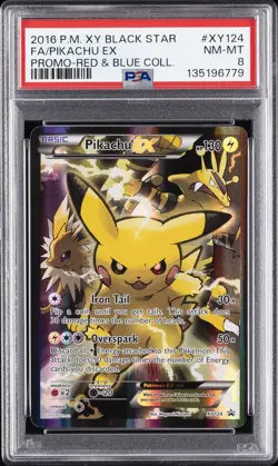 2016 POKEMON XY BLACK STAR PROMO RED & BLUE COLL FULL ART/PIKACHU EX PSA 8 - Image 1