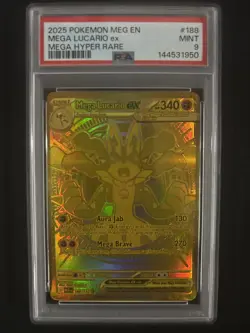 Pokemon Mega Evolution Mega Lucario EX 188/132 Gold Mega Hyper Rare PSA 9 - Image 1