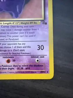 Vintage Gengar 20/62 Fossil Pokemon Card TCG Non-Holo Rare 1999 - Image 5