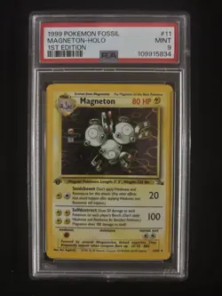 1999 Pokemon TCG Magneton 11/62 1st Edition Fossil Holo Card Rare PSA 9 MINT - Image 1