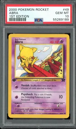 PSA 10 Abra 1st Edition Team Rocket 49/82 Pokemon Card - Image 1