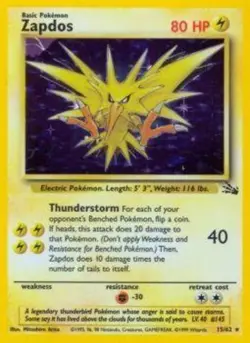 Damaged Zapdos - 15/62 - Holo Rare - Unlimited Edition Pokemon Fossil - Image 1