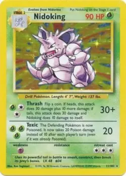Damaged Nidoking - 11/102 - Holo Rare - Unlimited Edition Pokemon Base Set - Image 1
