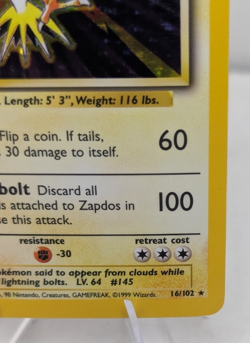 Pokemon TCG Zapdos Base Set 16/102 Holo Unlimited Holo Rare NM - Image 4