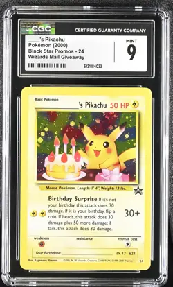 CGC 9 MINT Birthday ____'s Pikachu 2000 Black Star Promos 24 Holo Pokemon Card - Image 1