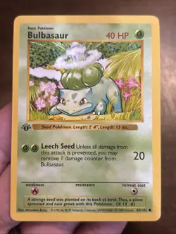 Pokemon TCG Bulbasaur 044/102 Base Set Shadowless 1st Edition 1999 Vintage WOTC - Image 1